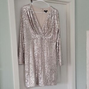 Express Silver Sequin Long Sleeve Dress